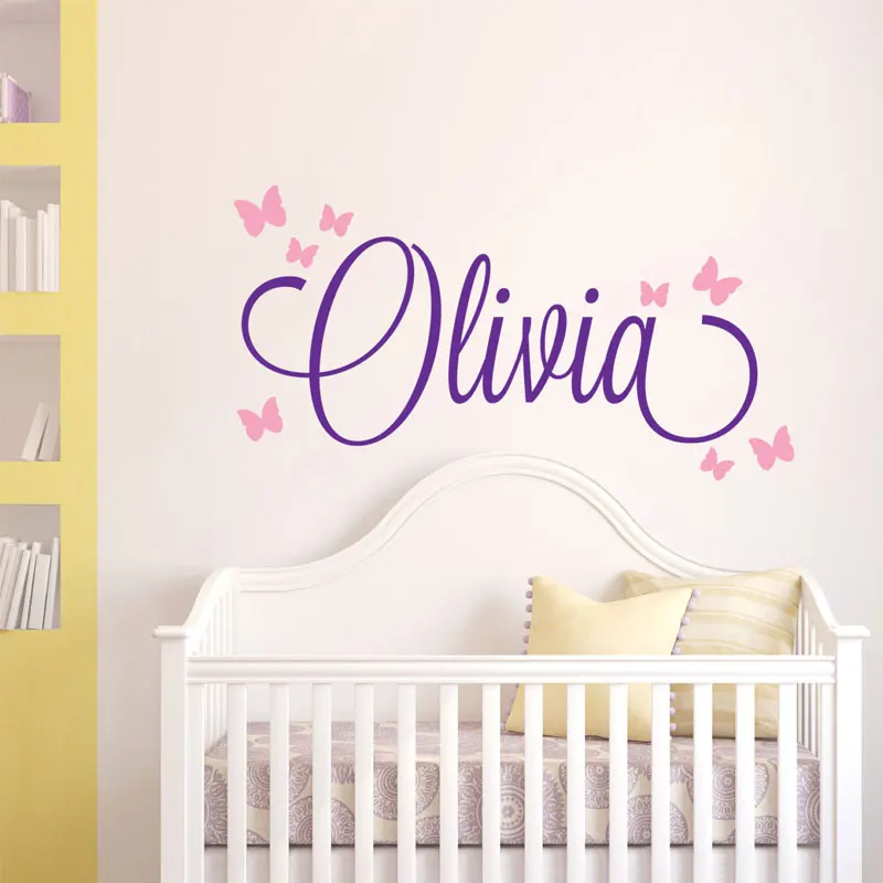 

Personalized Kids Name Wall Decal Nursery Deco Custom Name Vinyl Sticker Baby Girl Wall Decoration Butterfly Wallpaper N-27