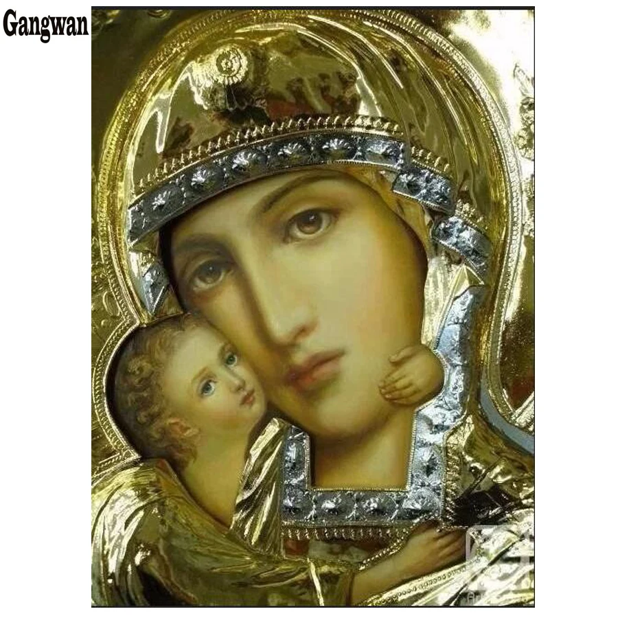 Diy Diamond Embroidery Handmade Virgin Mary Jesus Frameless Painting Wall Arts Religion Madonna With The Baby | Дом и сад