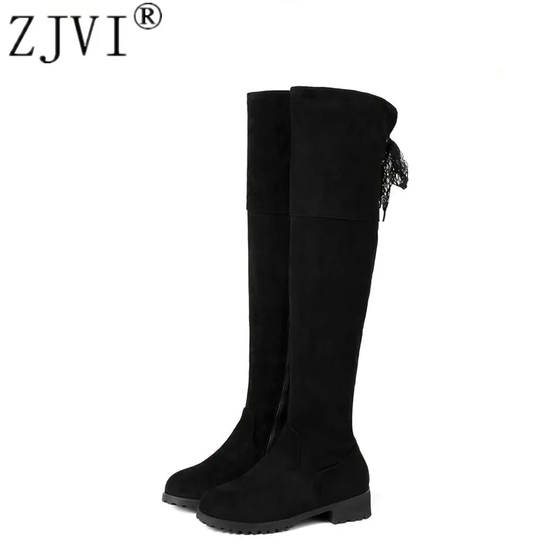 

ZJVI women fashion suede over the knee boots women winter autumn thigh high boots 2018 woman square low heels ladies black shoes