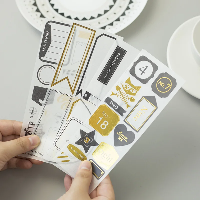 

European & American Gold Foil Journal Stickers Diary Scrapbooking Decorative Stickers Retro Christmas Stationery School Supplies