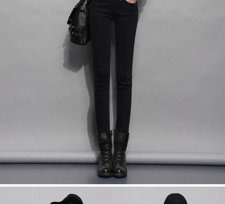 Кашемировые зимние теплые джинсы для женщин с высокой талией, черные джинсы для девочек, тянущиеся обтягивающие джинсы с эластичной резинкой на талии, большой размер