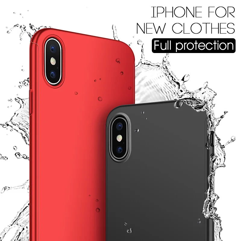 360 Degree Full Cover Phone Case For iPhone 7 8 Plus With Tempered Glass Cases Hard PC Case For iPhone 6 6S Plus 5 5S X XS MAX