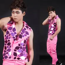 Розовый для певицы для сцены рок мотоциклетный мужской жилет без рукавов Мужская бодибилдинг одежда рубашка модная майка настраиваемая