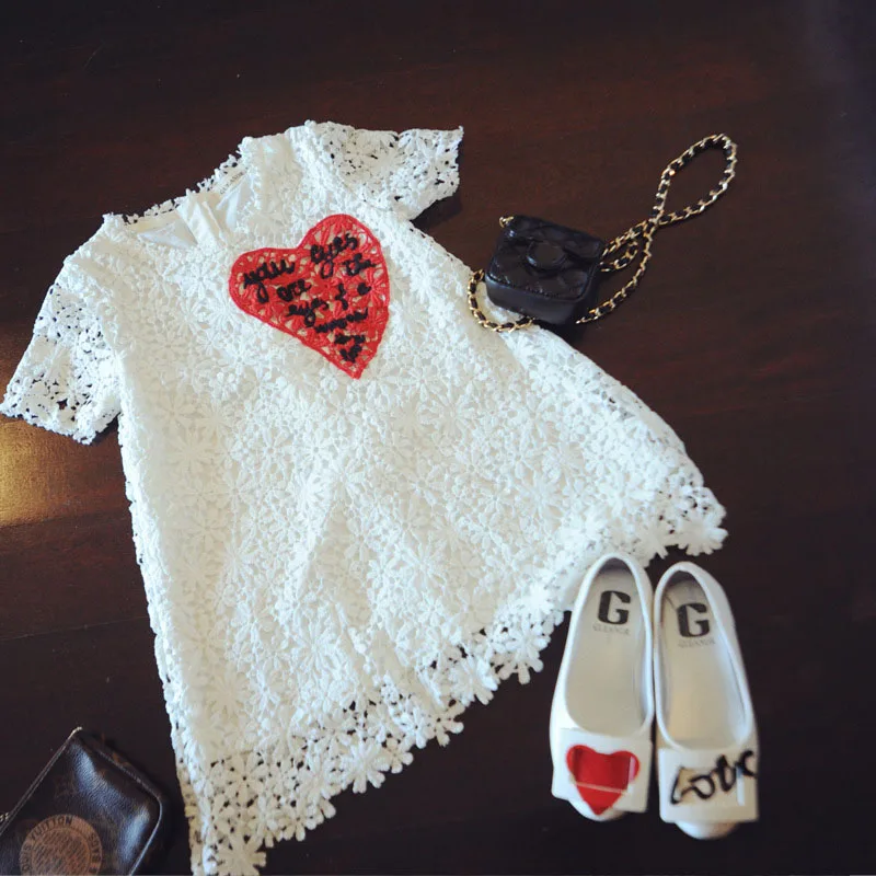 Summer girls princess Dress baby party dress kids vintage Vestidos Children brand Clothes heart embroidery lace 2 to 7 yrs