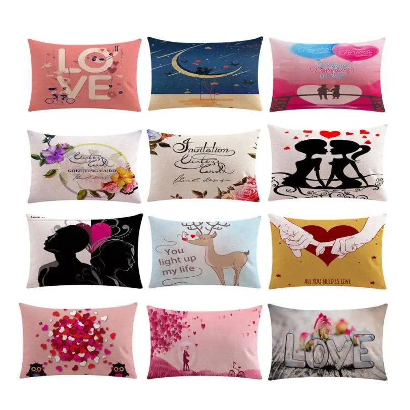 

1PC Rectangle Valentine's Day Fashion Throw Pillow Cases Flax Cotton Decorative Cushion Pillow Cover Soft Home Bed Pillowcase #A