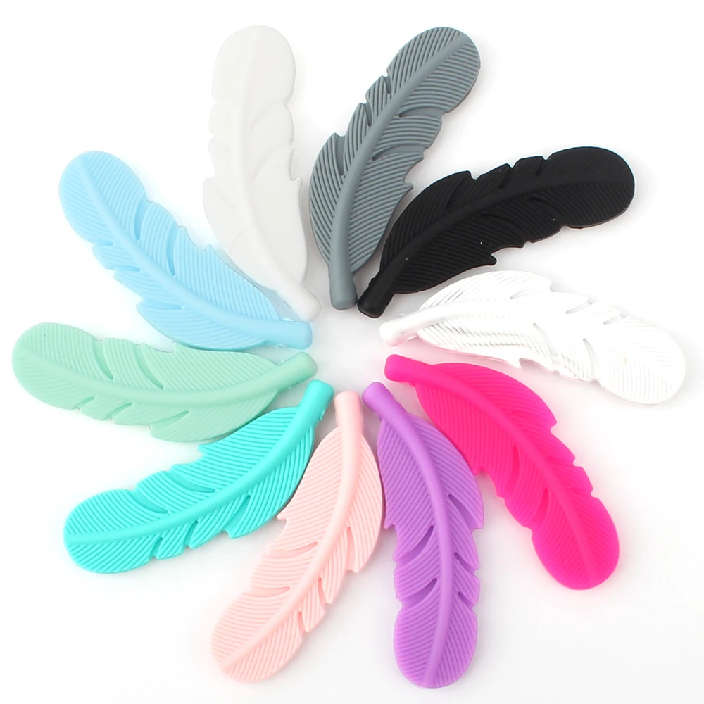 

100Pcs Feather Silicone Beads Baby Teethers BPA Free Chewable Necklace Pendant Food Grade Baby Teething Beads Shower Gifts