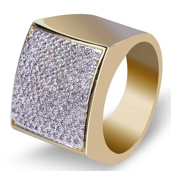 

New Style Hip Hop Men Jewelry Ring Copper Gold Color Plated Iced Out Micro Pave CZ Stone Rings With 7 8 9 10 11 Wholesale Best