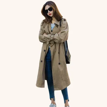 

Classic Khaki Windbreaker Women Trench Coat 2018 Autumn Long Coat Elegant Slim Double Breasted Sashes Womens Windbreakers Cloak