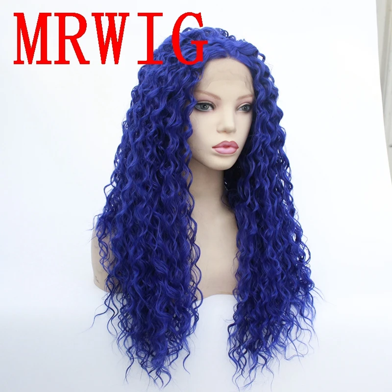 MRWIG Middle Part Kinky Curly Synthetic Front Lace Wig 26in 180%Density Heat Resistant Fiber
