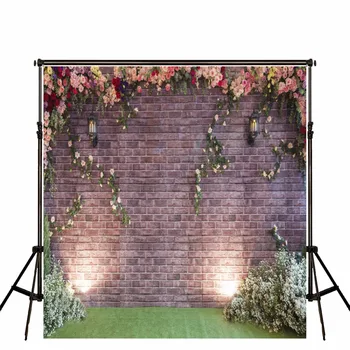 

10x10 Wedding Photography Backdrop Red Brick Wall Flowers Backdrops for Outdoor Photos Vintage Garden Photographic Backgrounds