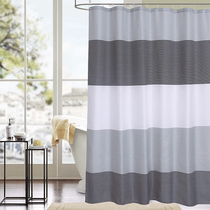 

Transverse Stripes Polyester Fabric Bathroom Curtain Decor Precise Waterproof Shower Curtain High Quality Fastness Bath Curtains