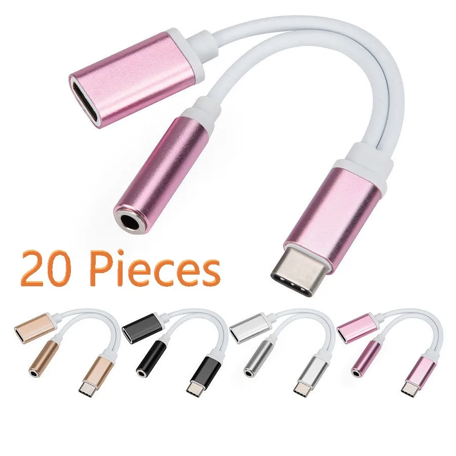 20pcs bundle 2 In 1 USB C Type C 3 5mm Audio Jack Headphone Adapter For Motorola Moto Z Droid 20 pieces