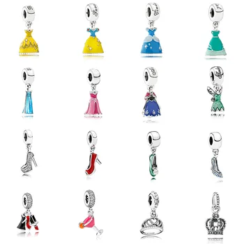 

925 Sterling Silver 16 Style Girls Love Princess Dress High-heeled Shoes Lipstick Crown Pendant For Women Pandora Bracelet Bead