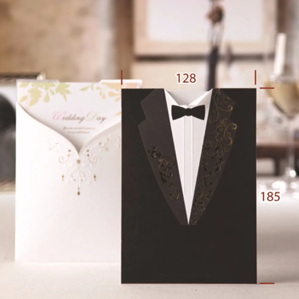  10 Set Paper Bride Groom Tuxedo Cards Stickers Envelope Wedding Invitations Party Favor Writing Pap - 32804772317