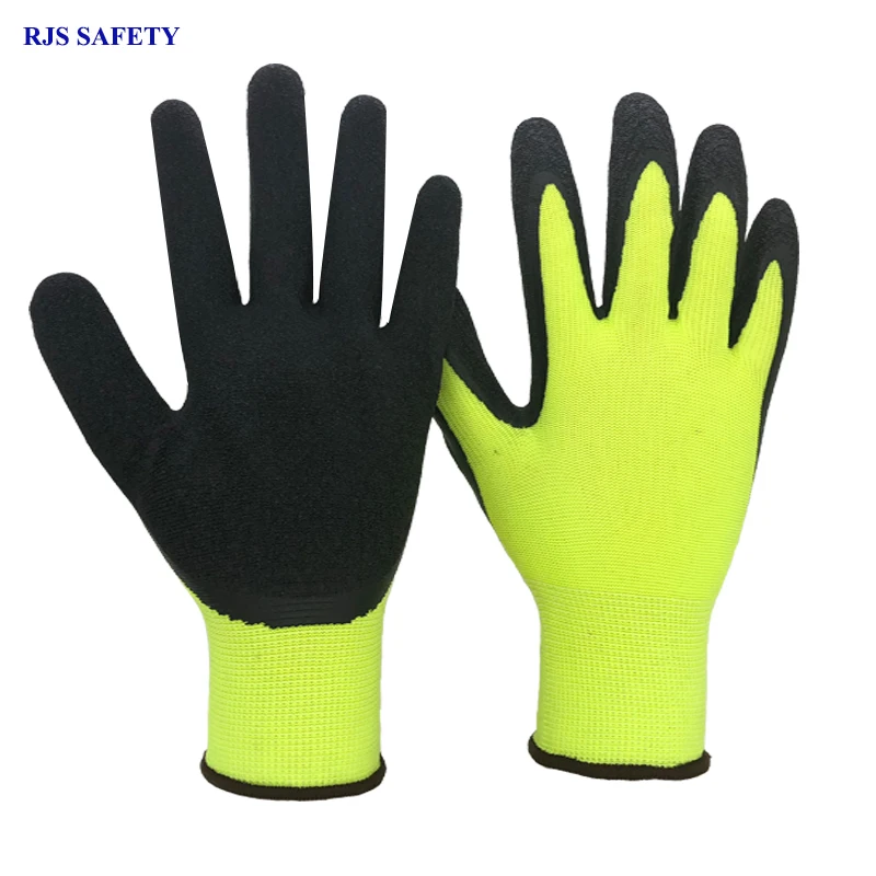 

RJS New Arrival 3 Pairs Green Nylon Black Latex Safety Work Gloves Builders Grip For Palm Coating Gloves Garden Gloves NG2025