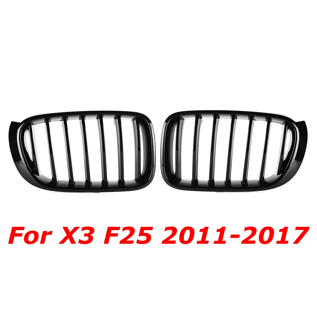 

For BMW X3 F25 2011 2012 2013 2014 2015 2016 2017 Pair Gloss Black Front Kidney Grill Grille