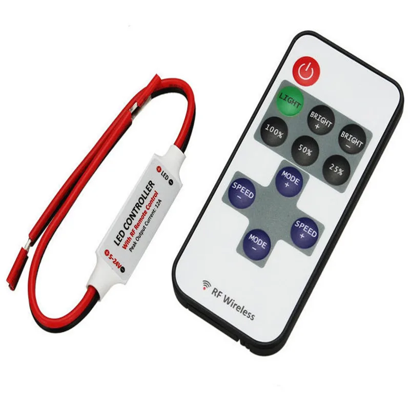 

GOOLOOK 12A 5V-24V LED RF Wireless Mini Remote Dimmer Controllers RF Wireless Remote LED Controller