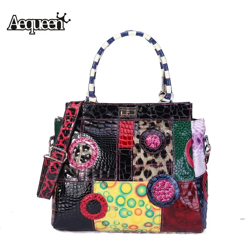 

AEQUEEN Geometric Patchwork Handbag Women Shoulder Bag Genuine Leather Crossbody Bags Lady Trunk Bolsa Female Totes Random Color