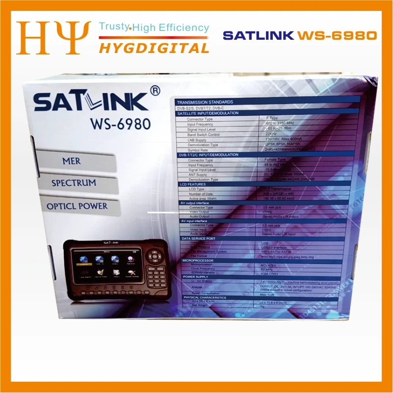 [Натуральная] Satlink WS-6980 7 дюймовым HD монитором под управлением ЖК-дисплей Экран DVB-S2& DVB-T/T2& DVB-C 6980 комбинированный поиск с анализатор спектра прибор для поиска созвездий