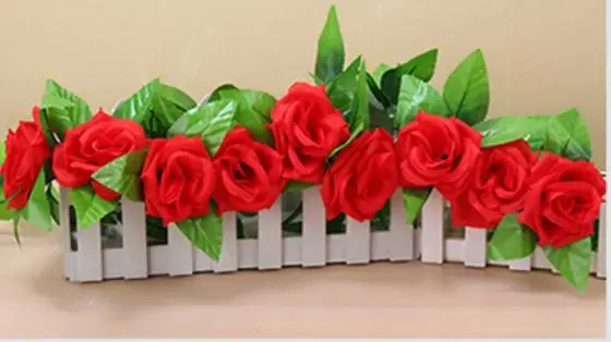 9/11 головы 2,4 м искусственные розы из шелка цветок лоза Искусственные цветы с зелеными листьями для дома Свадебные гирлянда для развешивания Декор