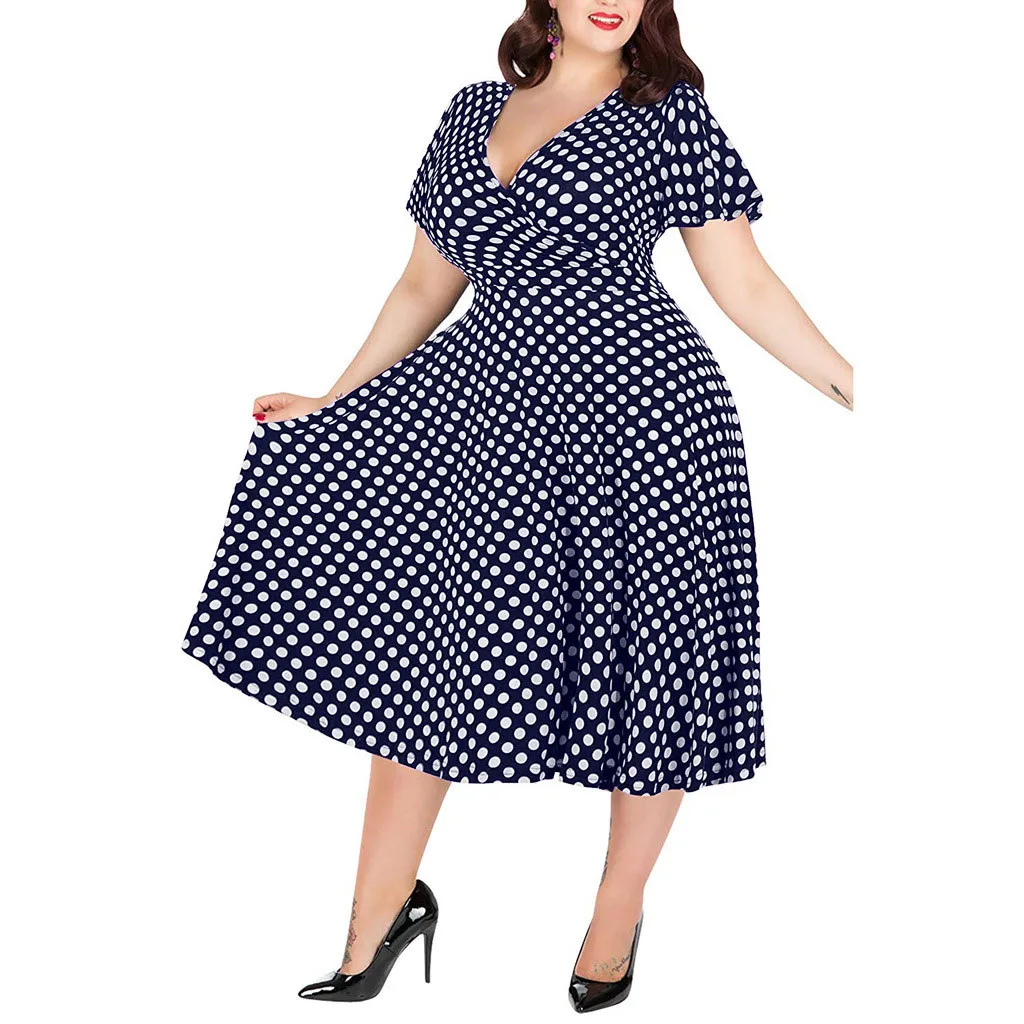 

SAGACE Vintage 80s Dress French Style Polka Dot Up Dress Short Sleeve High Waisted Retro Holiday Dress Women estidos de verano