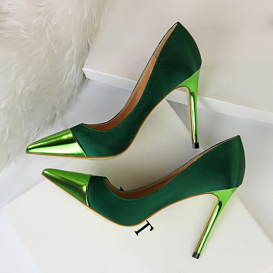 Модные женские туфли-лодочки на высоком каблуке 10 см; цвет синий, зеленый; женские атласные туфли на шпильке; Tacones; Фетиш; шелковые блестящие розовые туфли