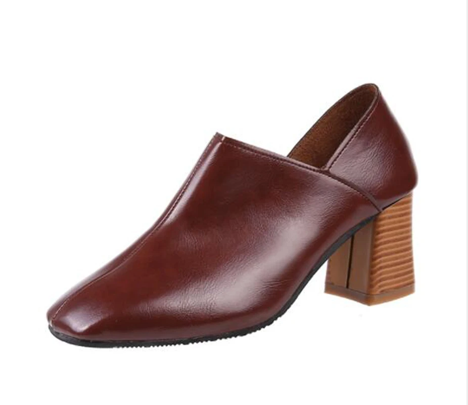 

Spring New Comfortable Thick with Shallow Mouth Retro High-heeled Shoes Summer Single Shoes Women's Shoes Fashion Hot