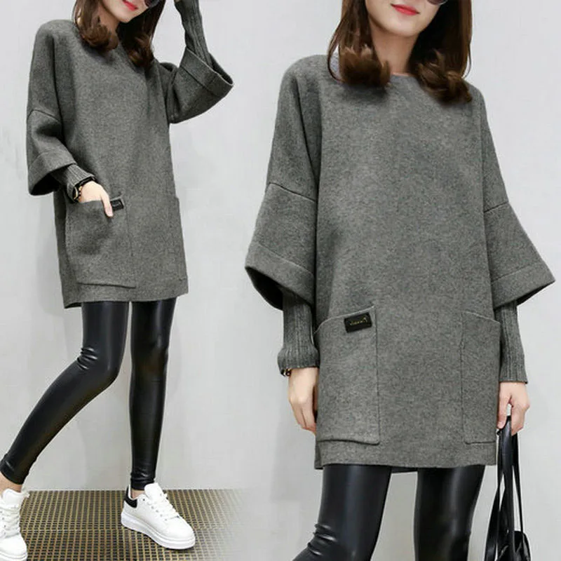 Women Fake Two Pieces Sweatershirt Winter Autumn Thick Tops Loose Pullover Plus Size -MX8