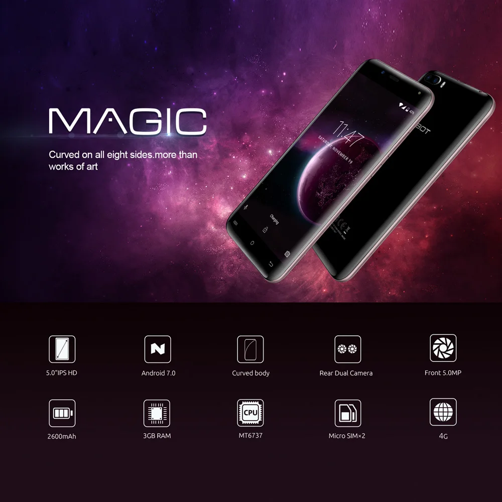 Cubot Magic 4G смартфон 5," HD 3D экран Android 7,0 MTK6737 четырехъядерный мобильный телефон 3 ГБ+ 16 Гб 13 МП+ 2 Мп двойная задняя камера мобильный телефон