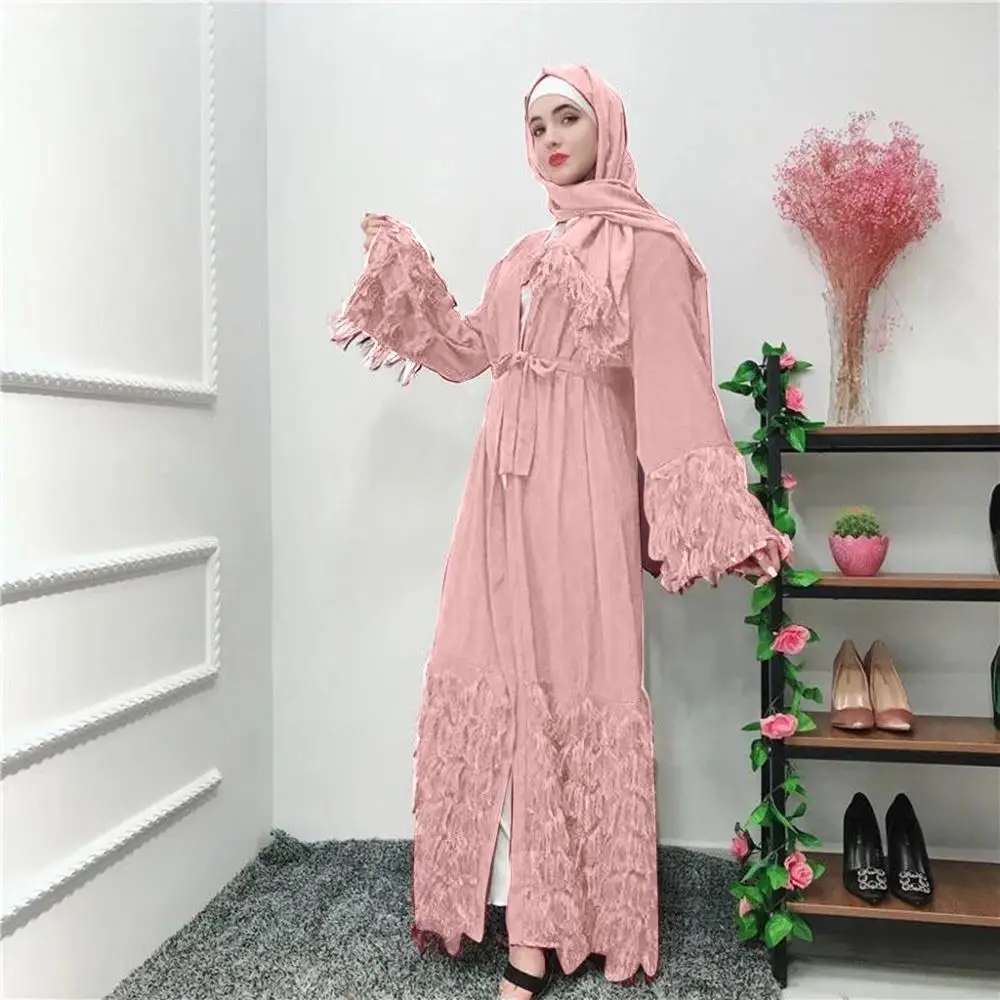 

Summer Dress Womens Muslim Tassel V Neck ArabLong Sleeve Cardigan Dresses Casual Women Clothing Female vestidos mujer 2019 BB4