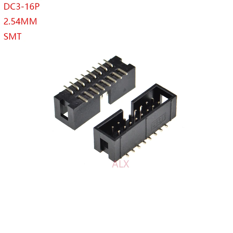 

10pcs SMT 16 PIN 2.54MM pitch MALE SOCKET straight idc box headers PCB CONNECTOR DOUBLE ROW SMD 2x8PIN 2X8 16P DC3 HEADER