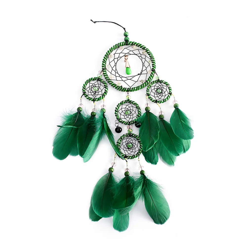

Green Color 5 Hoops Dreamcatcher Pendant Gift Wind Chimes Handicraft Dream Catcher Wedding Home Decoration Wall Hangings