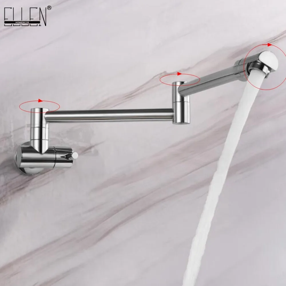 Wall Mounted Chrome Kitchen Faucet Single Cold Wall Faucets 360 Degree
