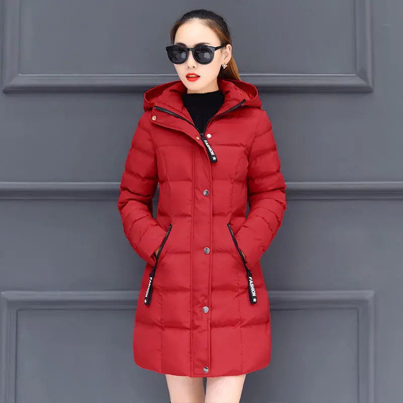 Парка зимняя куртка женская модная Толстая длинная парка теплый пуховик хлопковое пальто Тонкая зимняя куртка с капюшоном женская верхняя одежда 5XL LQ474 - Цвет: red