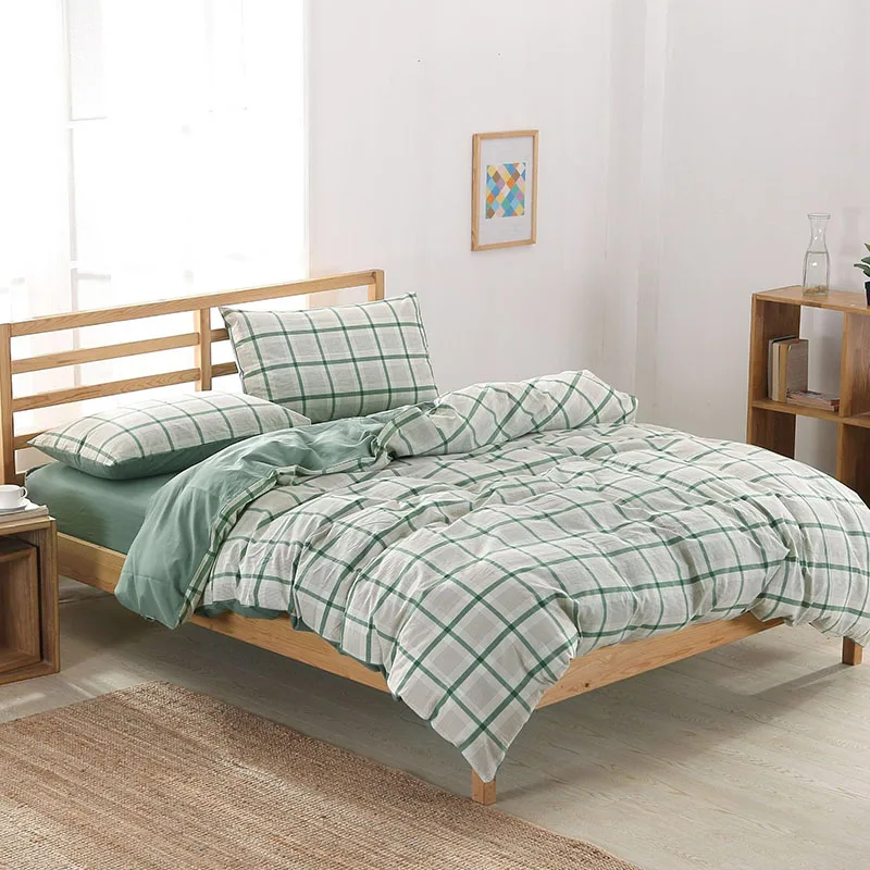 

Simple Style Soft Bedding Set Gray Plaid Bedding Sets Duvet Cover Set Pillowcase Flat Sheet 4pcs Queen/King Size TJ-38