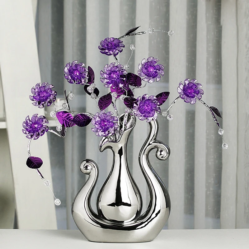 

Free ship Top quality Crystal flower Home Decoration Crafts creative ceramic vase figurines decorations Miniatures Wedding Gifts