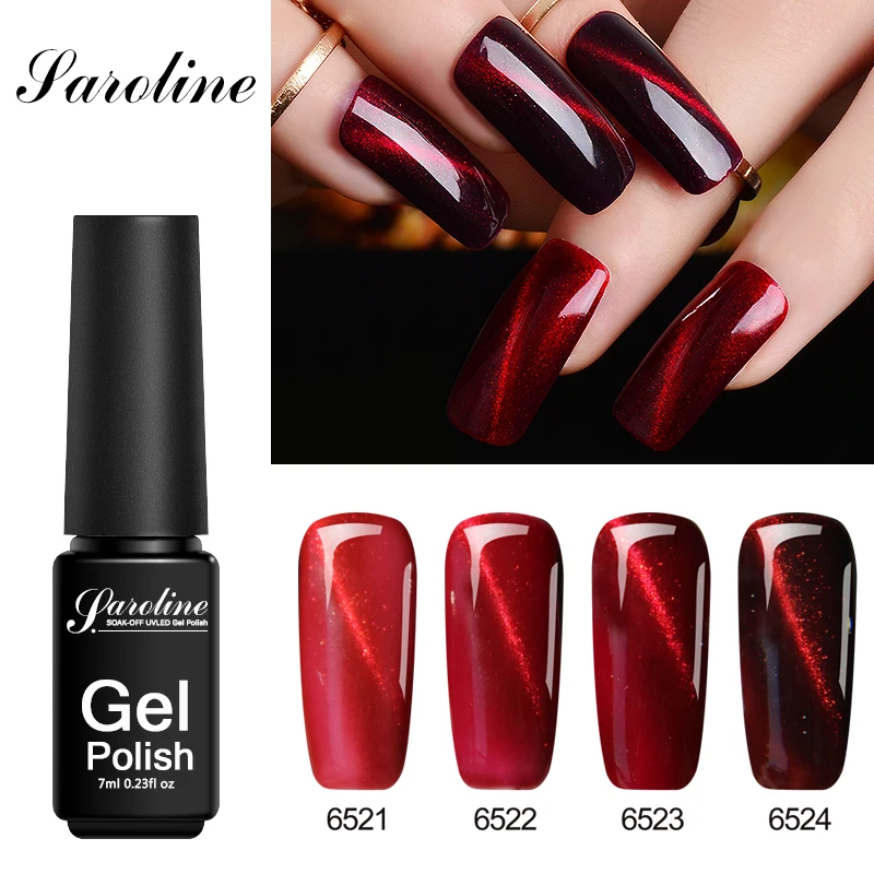 Saroline Red Flame Cat Eye Nail Gel Polish Primer UV Gel Lacquer Semi permanent
