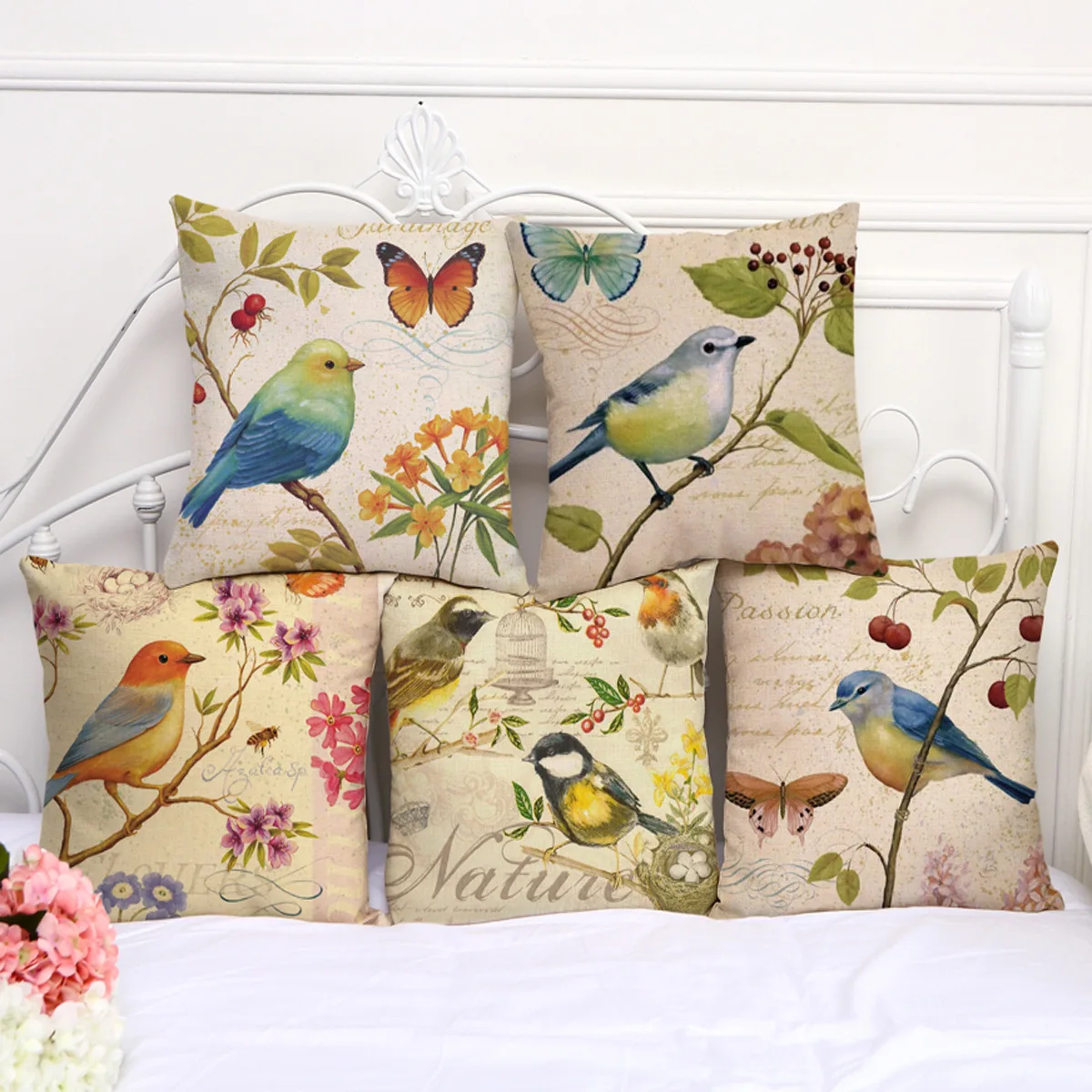 

Cute Birds Robin Tit Finch Hummingbird Goldfinch Chickadee Cardinal Kingfisher Flowers Cushion Cover Sofa Pillow Case PC231