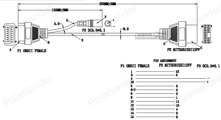 Автомобиль диагностический разъем для Mitsubishi 12pin к 16pin OBD2 кабель адаптер Авто сканер кабель самым высоким рейтингом