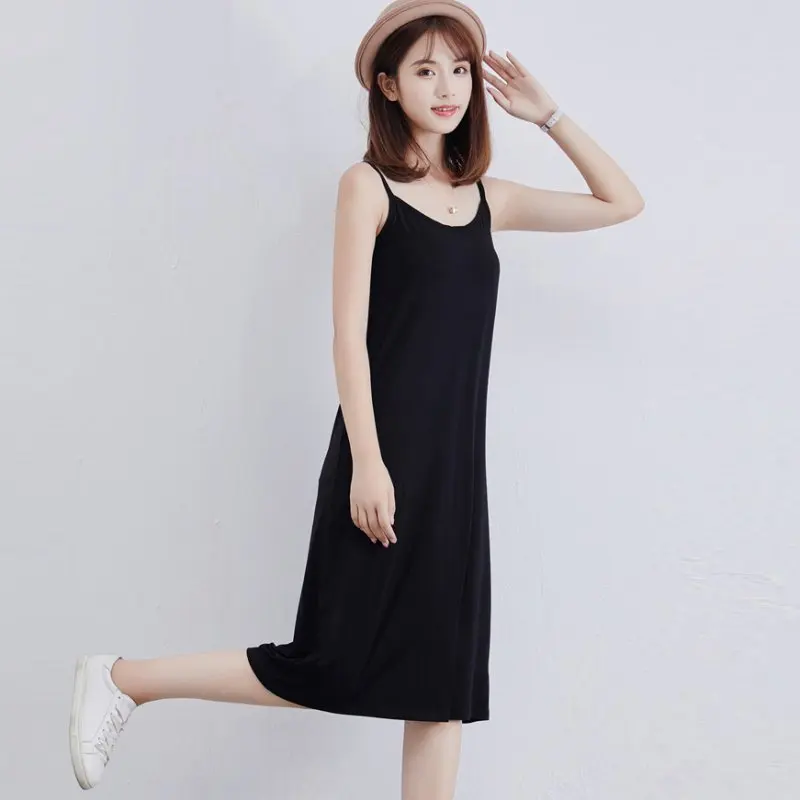 

2019 Women Sweet Modal Bottoming Dress Loose Sleeveless Vest Solid Color Dress