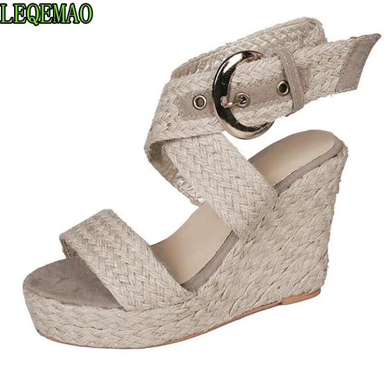

2019 Women Sandal Fashion Casual Big Size Buckle Wedges Sandals Roman Shoes Summer Women Shoes