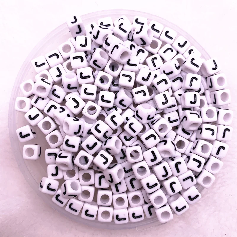 100 шт./лот A-Z белый/алфавитном порядке акриловые бусины кубические бусины для бижутерии, материал для рукоделия 6x6 мм(1/" x1/4" - Цвет: J