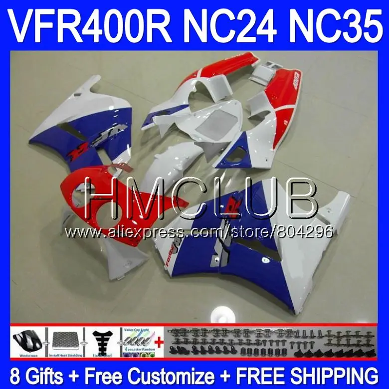 

RVF400R For HONDA VFR400 R NC24 V4 VFR400R 87 88 94 95 96 91HM21 RVF VFR400 NC35 Blue white red 1987 1988 1994 1995 1996 Fairing