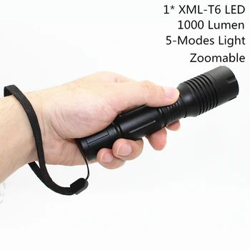 

T6 LED 1000LM Torch 5 Mode Zoomable Focus Light Aluminum Flashlight A101 Use 3x AAA Battery