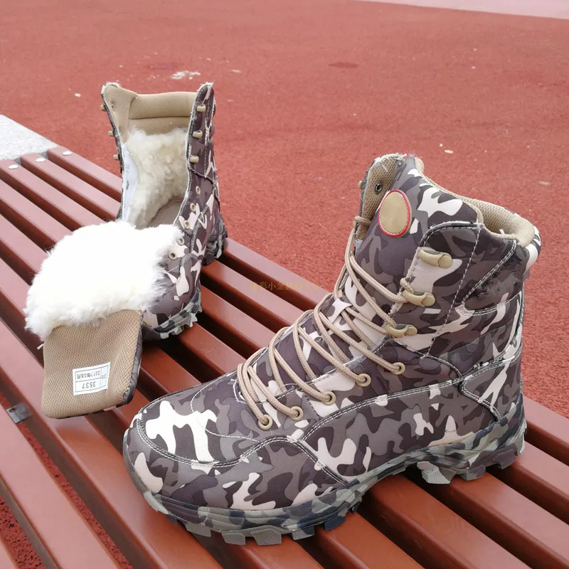 

Winter Fleece Thick Warm Waterproof Camouflage Tactical Boots Outdoor Climbing Breathable High Tube Desert Walking Ankle Shoes
