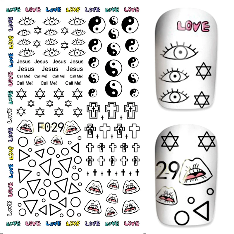 

Blue Geometry/ Hearts/ Diamonds Design 3D Ultra-thin Nail Stickers French Tips Nail Art Decorations For Nails Tools #F029-F038