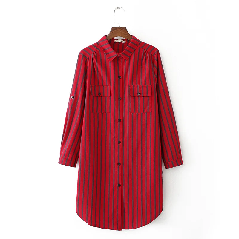 

New Autumn Loose Striped Plus Size Shirt Cotton Long Sleeve Pockets Casual Tops Blouse Female Large Size Long Shirt Big Size 4XL
