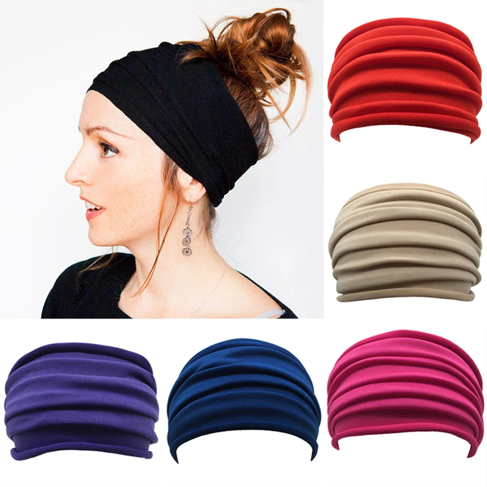 Лидер продаж модные женские туфли мягкие Hairband широкое эластичное растягивающееся Бег Йога тюрбан, повязка на голову шарф женские аксессуары для волос осень