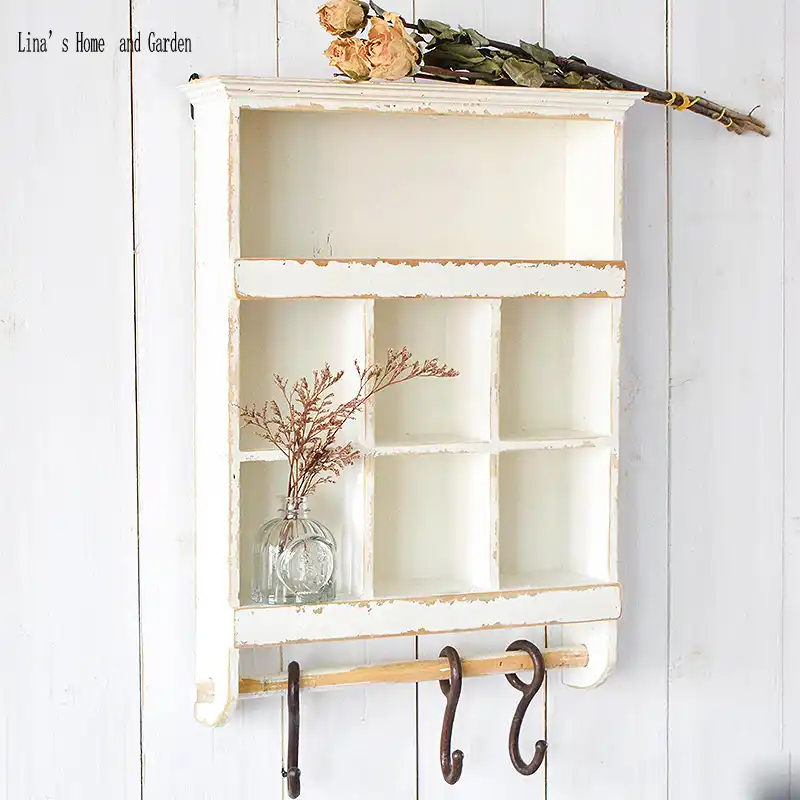 Vintage Country Wall Handmade Antique White Wooden Shelf Handmade Antique White Wooden Shelf