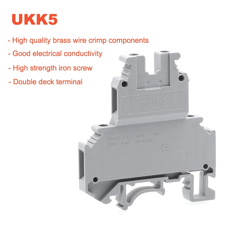 10/15/50 шт. Din rail dual row Винтовые клеммы UKK5 провода электрический double deck Терминалы Блок соединительные кабели morsettiera